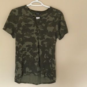 army print lace up shirt